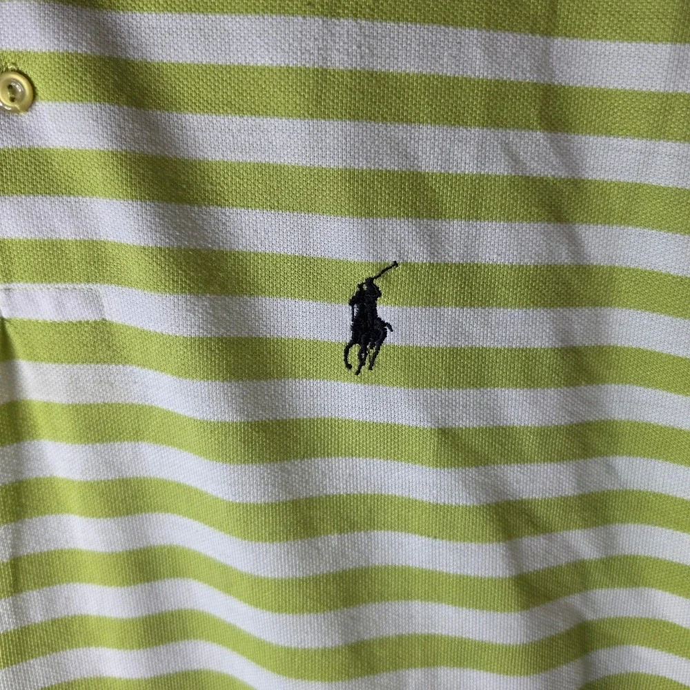 Polo Ralph Lauren Mens XL Lime Green White Striped Pony Pique Knit Polo Shirt